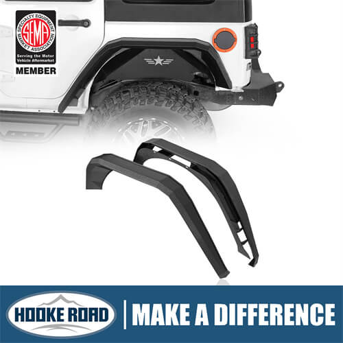 Hooke Road Flat Rear Fender Flares Off Road Parts For Jeep Wrangler JK 2007-2018 b2081s 1