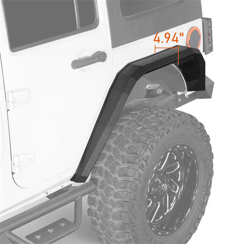 Hooke Road Flat Rear Fender Flares Off Road Parts For Jeep Wrangler JK 2007-2018 b2081s 8