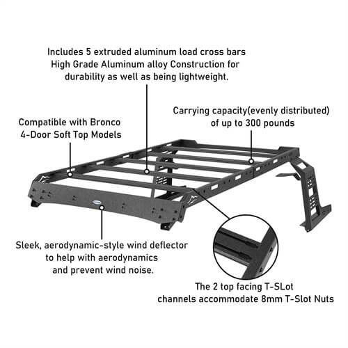 2021 2022 2023 Ford Bronco Aluminum Roof Rack Cargo Rack 4x4 Parts -  Hooke Road b8924s 16