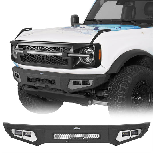 Hooke Road 2021-2026 Ford Bronco Front Bumper with 4 Spotlights b8945 1