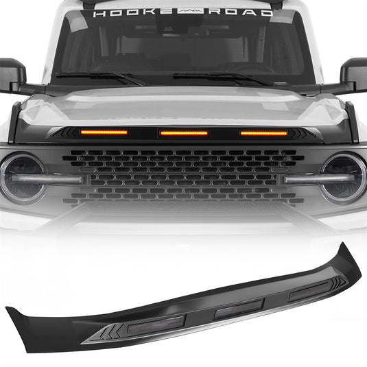 2021-2025 Ford Bronco Hood Protector Stone Guard w/ Amber Lights - Hooke Road