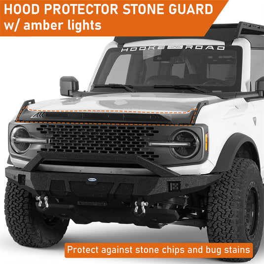 2021-2025 Ford Bronco Hood Protector Stone Guard w/ Amber Lights - Hooke Road