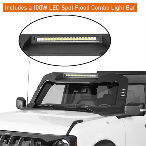 2021-2024 Ford Bronco Madmax Windshield Frame Cover Visor w/LED Light Bar - Hooke Road