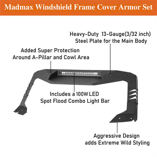 Load image into Gallery viewer, 2021-2023 Ford Bronco Madmax Windshield Frame Cover Visor w/LED Light Bar - Hooke Road
