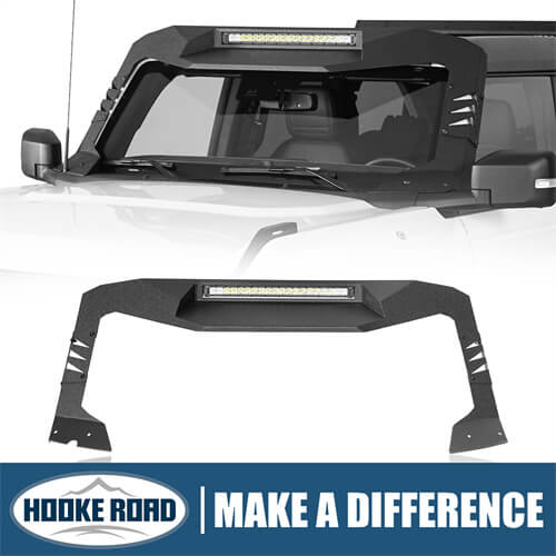 2021-2024 Ford Bronco Madmax Windshield Frame Cover Visor w/LED Light Bar - Hooke Road