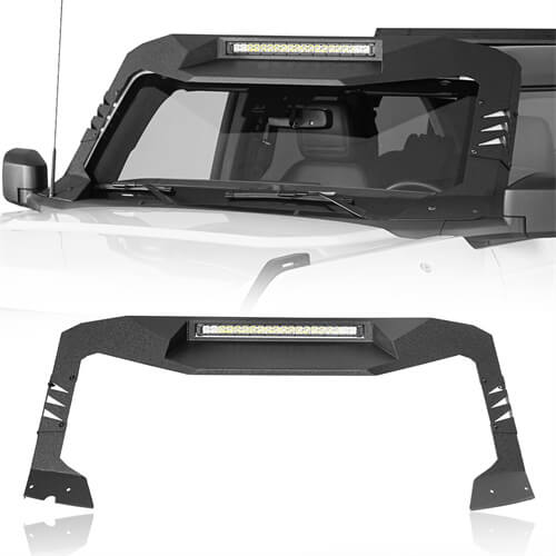 2021-2024 Ford Bronco Madmax Windshield Frame Cover Visor w/LED Light Bar - Hooke Road