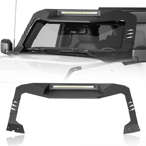 2021-2023 Ford Bronco Madmax Windshield Frame Cover Visor w/LED Light Bar - Hooke Road