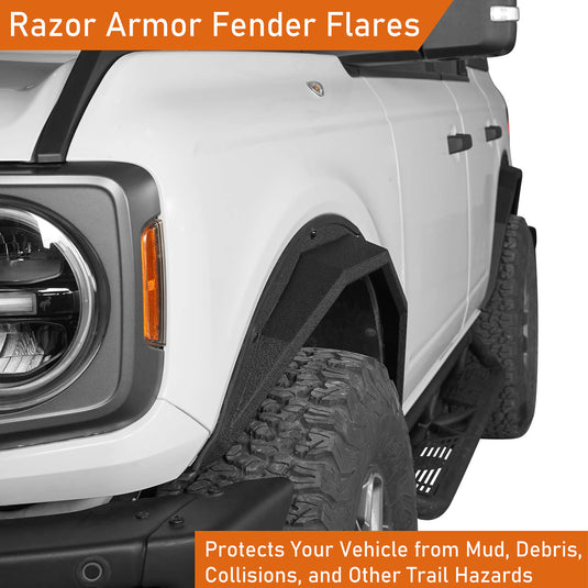 Ford Bronco Razor Armor Front & Rear Fender Flares Kit (Excluding Raptor)  - Hooke Road b8908s 3