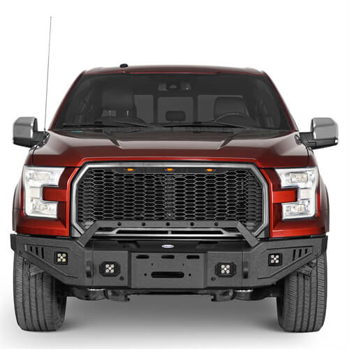 Gearzaar Black Front Bumper Face Bar For 2015-2017 Ford F-150 – Split Style With Fog Light Holes