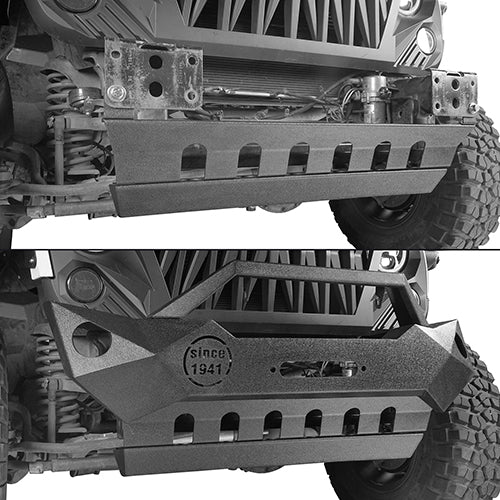 Load image into Gallery viewer, HookeRoad Jeep JK Mid Width Front Bumper &amp; Rear Bumper &amp; Front Skid Plate for 2007-2018 Jeep Wrangler JK HookeRoad HE.3018+2030+2042 12
