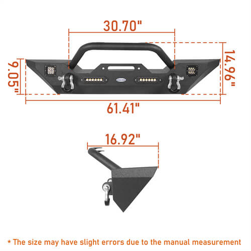 Load image into Gallery viewer, HookeRoad Jeep JK Mid Width Front Bumper &amp; Rear Bumper &amp; Front Skid Plate for 2007-2018 Jeep Wrangler JK HookeRoad HE.3018+2030+2042 29
