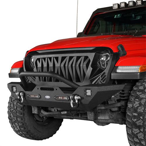 HookeRoad Jeep JK Mid Width Front Bumper & Rear Bumper & Front Skid Plate for 2007-2018 Jeep Wrangler JK HookeRoad HE.3018+2030+2042 3