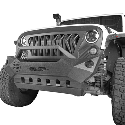 Load image into Gallery viewer, HookeRoad Jeep JK Mid Width Front Bumper &amp; Rear Bumper &amp; Front Skid Plate for 2007-2018 Jeep Wrangler JK HookeRoad HE.3018+2030+2042 9
