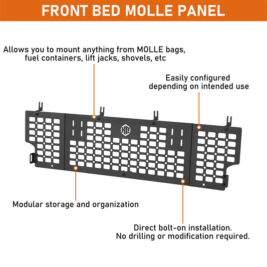 Front Bed Storage MOLLE Panel for 2020-2026 Jeep Gladiator JT Hooke Road b7032s 8