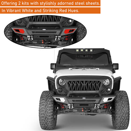 Front Bumper 4x4 jeep parts w/Winch Plate & Light Bar For Jeep Wrangler JK - Hooke Road b2077s 10