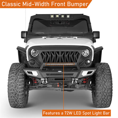 Front Bumper 4x4 jeep parts w/Winch Plate & Light Bar For Jeep Wrangler JK - Hooke Road b2077s 11
