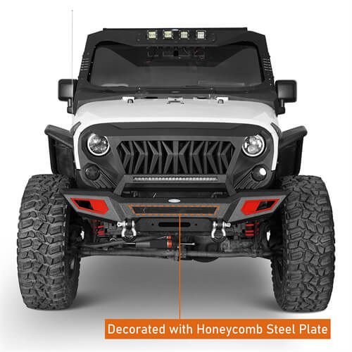 Front Bumper 4x4 jeep parts w/Winch Plate & Light Bar For Jeep Wrangler JK - Hooke Road b2077s 13