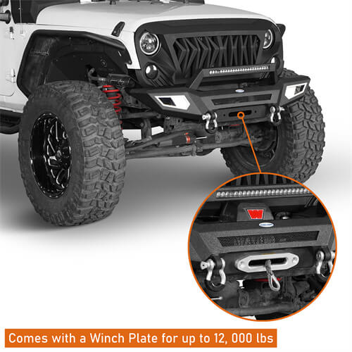 Front Bumper 4x4 jeep parts w/Winch Plate & Light Bar For Jeep Wrangler JK - Hooke Road b2077s 14