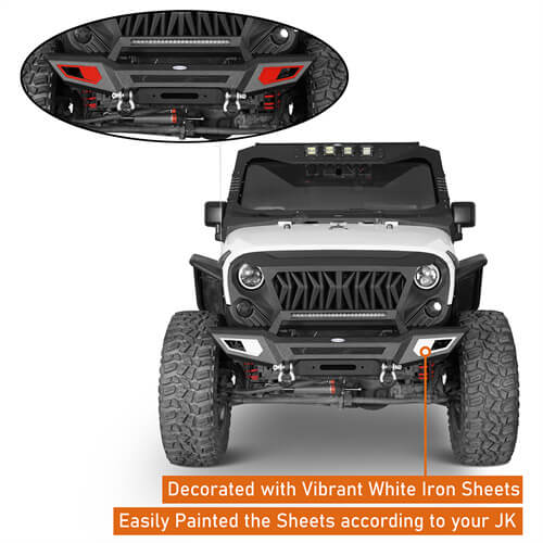 Front Bumper 4x4 jeep parts w/Winch Plate & Light Bar For Jeep Wrangler JK - Hooke Road b2077s 15