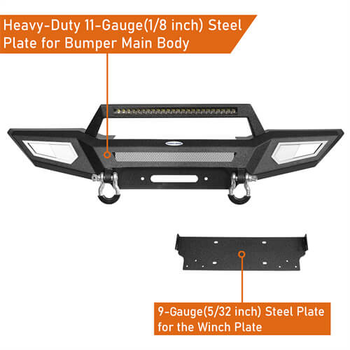 Front Bumper 4x4 jeep parts w/Winch Plate & Light Bar For Jeep Wrangler JK - Hooke Road b2077s 17