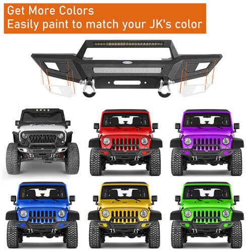 Front Bumper 4x4 jeep parts w/Winch Plate & Light Bar For Jeep Wrangler JK - Hooke Road b2077s 18