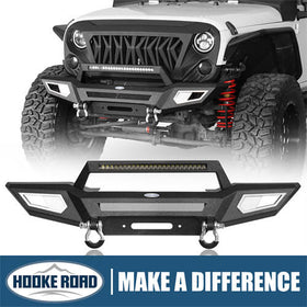 Front Bumper 4x4 jeep parts w/Winch Plate & Light Bar For Jeep Wrangler JK - Hooke Road b2077s 1