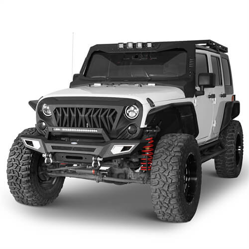 Front Bumper 4x4 jeep parts w/Winch Plate & Light Bar For Jeep Wrangler JK - Hooke Road b2077s 3