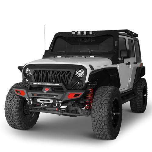Front Bumper 4x4 jeep parts w/Winch Plate & Light Bar For Jeep Wrangler JK - Hooke Road b2077s 4