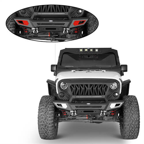 Front Bumper 4x4 jeep parts w/Winch Plate & Light Bar For Jeep Wrangler JK - Hooke Road b2077s 5