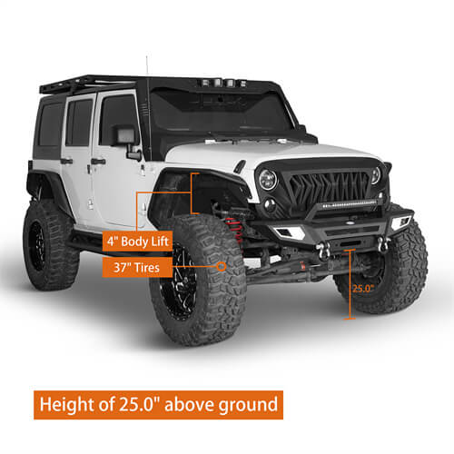 Front Bumper 4x4 jeep parts w/Winch Plate & Light Bar For Jeep Wrangler JK - Hooke Road b2077s 9