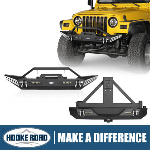 Load image into Gallery viewer, HookeRoad Jeep TJ Front and Rear Bumper Combo w/Tire Carrier for 1987-2006 Jeep Wrangler YJ TJ b10101011s 1
