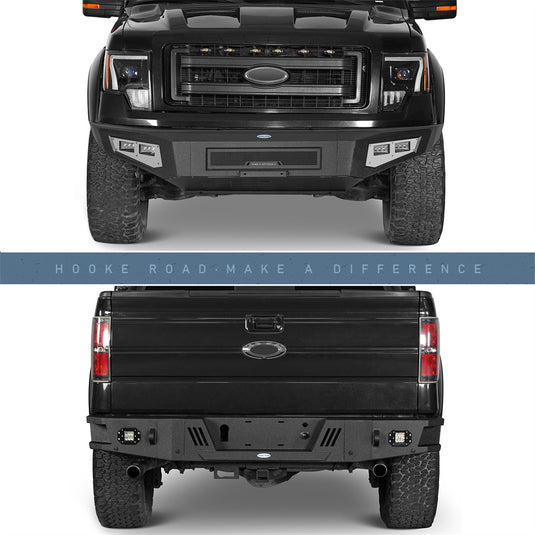 Hooke Road Full-Width Front Bumper & Rear Bumper Back Bumper(09-14 Ford F-150, Excluding Raptor)