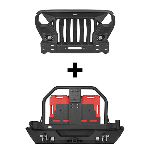 Load image into Gallery viewer, HookeRoad Mad Max Front Bumper &amp; Rear Bumper w/Spare Tire Carrier for 2007-2018 Jeep Wrangler JK Hooke Road HE.2038+HE.2015 2
