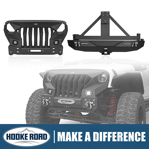 Load image into Gallery viewer, HookeRoad Mad Max Front Bumper &amp; Rear Bumper w/2&quot; Hitch Receiver for 2007-2018 Jeep Wrangler JK HookeRoad HE.2038+2029 1
