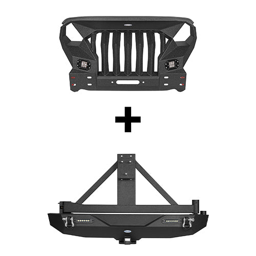 Load image into Gallery viewer, HookeRoad Mad Max Front Bumper &amp; Rear Bumper w/2&quot; Hitch Receiver for 2007-2018 Jeep Wrangler JK HookeRoad HE.2038+2029 2
