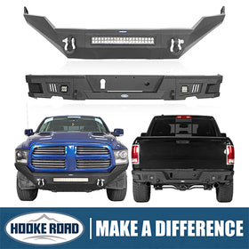 HookeRoad Full Width Front Bumper & Rear Bumper for 2013-2018 Dodge Ram 1500, Excluding Rebel Hooke Road HE.6000+6005 1