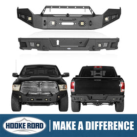 Ram 1500 Full Width Steel Front Bumper & Rear Bumper kits For 2013-2018 Dodge Ram 1500 Excluding Rebel - Hooke Road HE.6001+6005 1