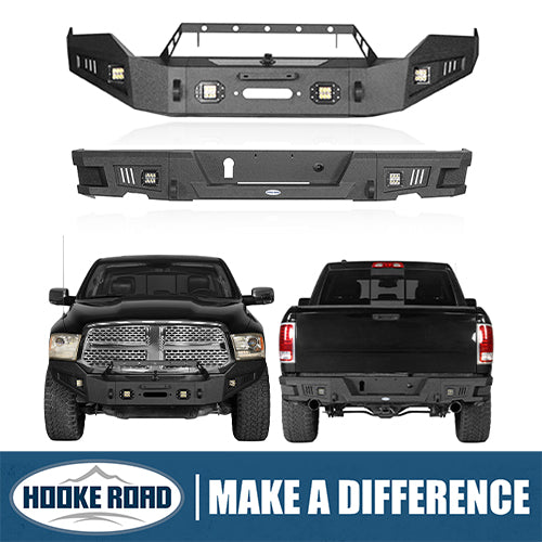 Ram 1500 Full Width Steel Front Bumper & Rear Bumper kits For 2013-2018 Dodge Ram 1500 Excluding Rebel - Hooke Road HE.6001+6005 1