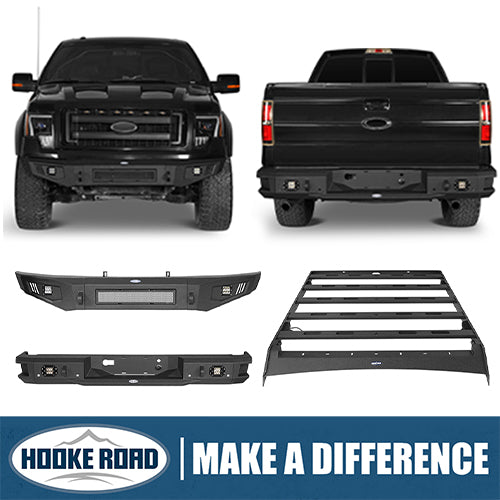 HookeRoad Front Bumper / Rear Bumper / Roof Rack Luggage Carrier for 2009-2014 F-150 SuperCrew,Excluding Raptor HE.8205+8201+8203 1
