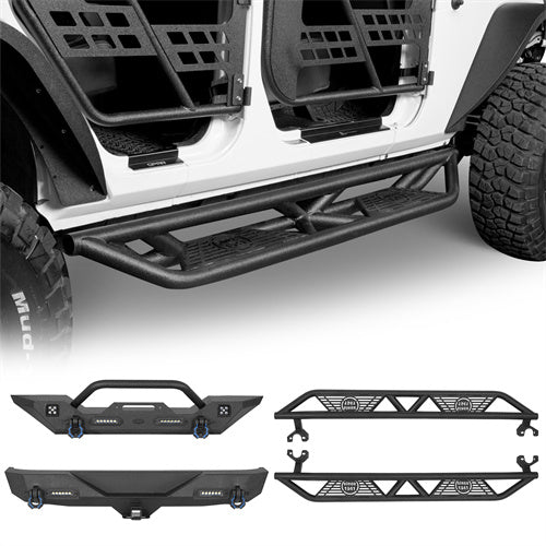 Load image into Gallery viewer, HookeRoad Jeep JK Front Bumper / Rear Bumper / Running Boards for 2007-2018 Jeep Wrangler JK Hooke Road HE.2013+3018+2030 1
