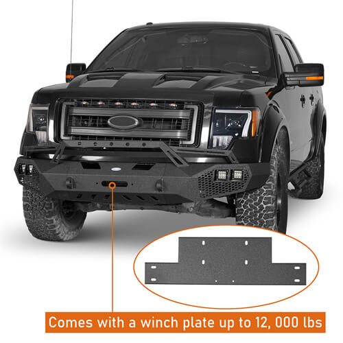 HookeRoad Full Width Front Bumper w/Grill Guard for 2009-2014 Ford F-150, Excluding Raptor b8200s 10