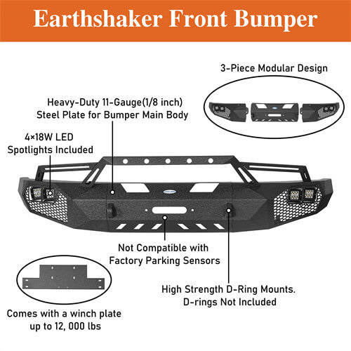HookeRoad Full Width Front Bumper w/Grill Guard for 2009-2014 Ford F-150, Excluding Raptor b8200s 14