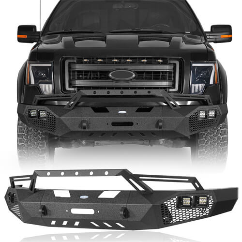 HookeRoad Full Width Front Bumper w/Grill Guard for 2009-2014 Ford F-150, Excluding Raptor b8200s 2