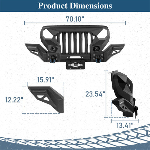 Mad Max Front Bumper Grill w/Wings & LED Lights(18-25 Jeep Wrangler JL & Jeep Gladiator JT) - Hooke Road