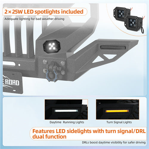 Mad Max Front Bumper Grill w/Wings & LED Lights(18-25 Jeep Wrangler JL & Jeep Gladiator JT) - Hooke Road