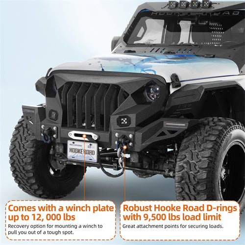 Mad Max Front Bumper Grill w/Wings & LED Lights(18-25 Jeep Wrangler JL & Jeep Gladiator JT) - Hooke Road