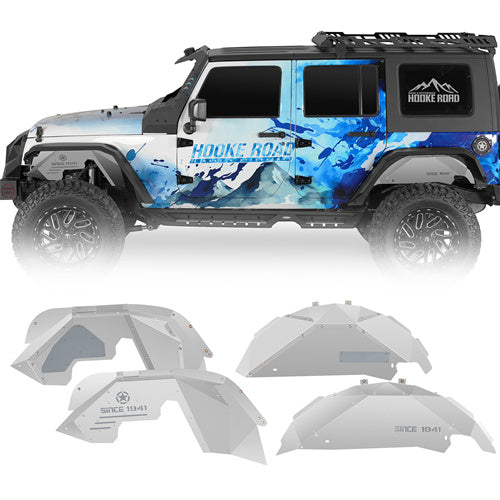 Hooke Road Front & Rear Aluminum Inner Fender Liners for 2007-2018 Jeep Wrangler JK b2122s 1