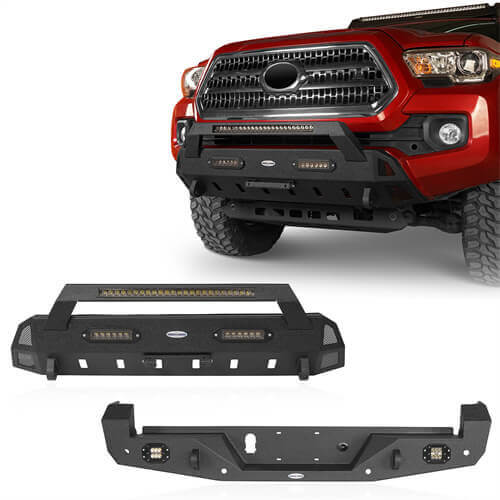 HookeRoad Tacoma Front & Rear Bumpers Combo for 2016-2023 Toyota Tacoma 3rd Gen b42034200s 2