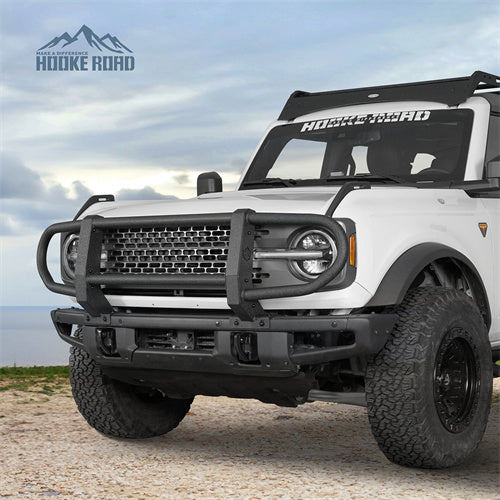 Black Front Bumper With Winch Plate & Brush Guard For Ford Bronco 2021-2026 – Bolt-On, Steel