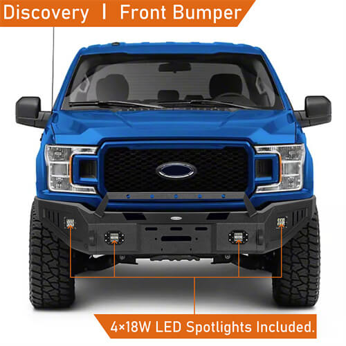 2018-2020 Ford F-150  Full-Width Front Bumper w/ Winch Plate - Hooke Road b8255 9